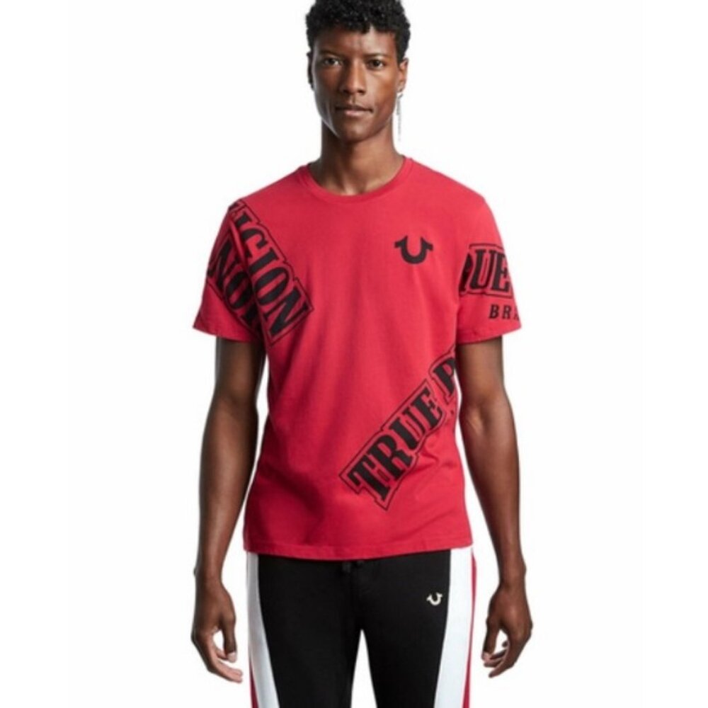 True Religion Men's True Verb Scatter Tee T-Shirt - Ruby Red - Picture 2 of 11